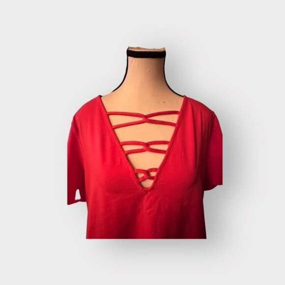🆕 NWT Women’s torrid 3 Red Orange Foxy V-Neck Strappy Top 22 24 - Picture 3 of 13